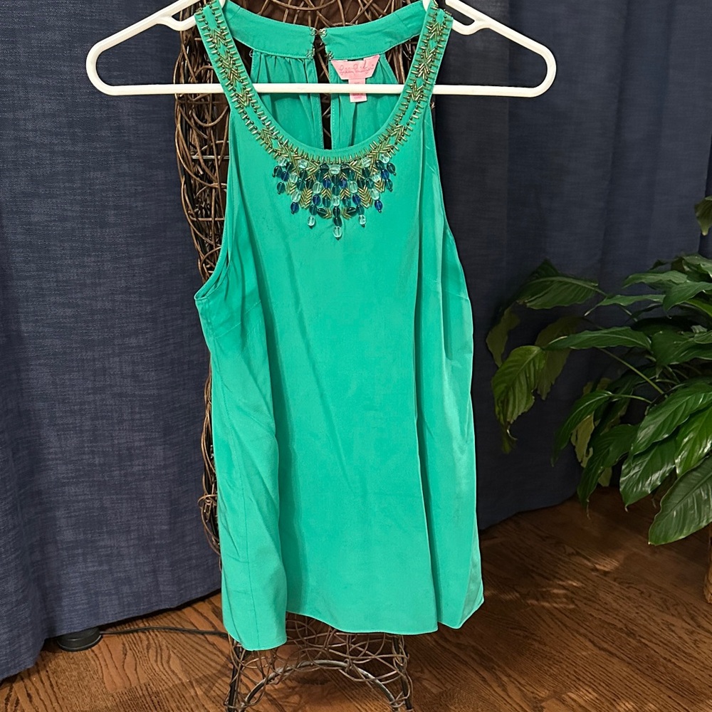 Lilly Pulitzer Green Tank Top with Beaded Neckline